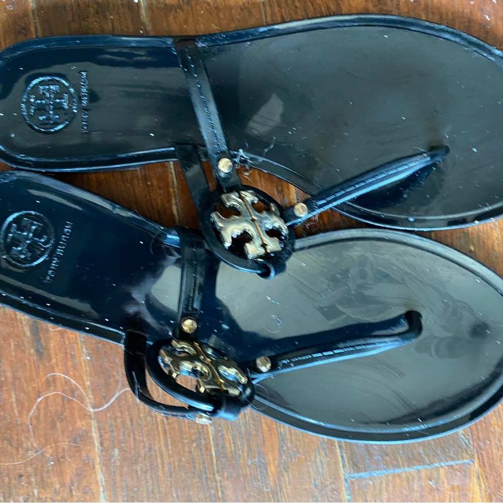 Tory Burch Black Sandals with Gold Accents